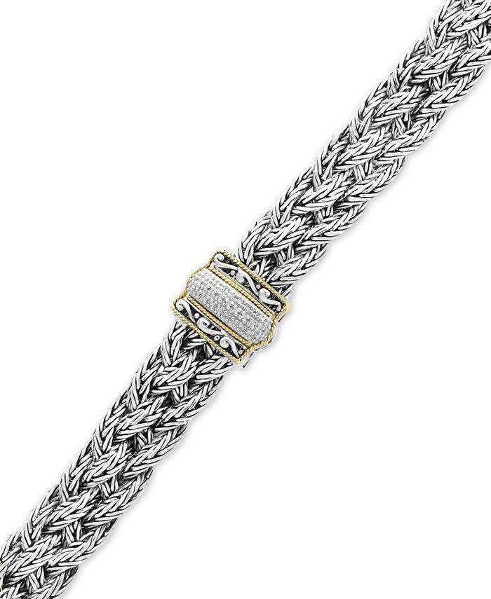 EFFY Collection - Diamond Braided Bracelet (1/10 ct. t.w.) in Sterling Silver & 18k Gold
