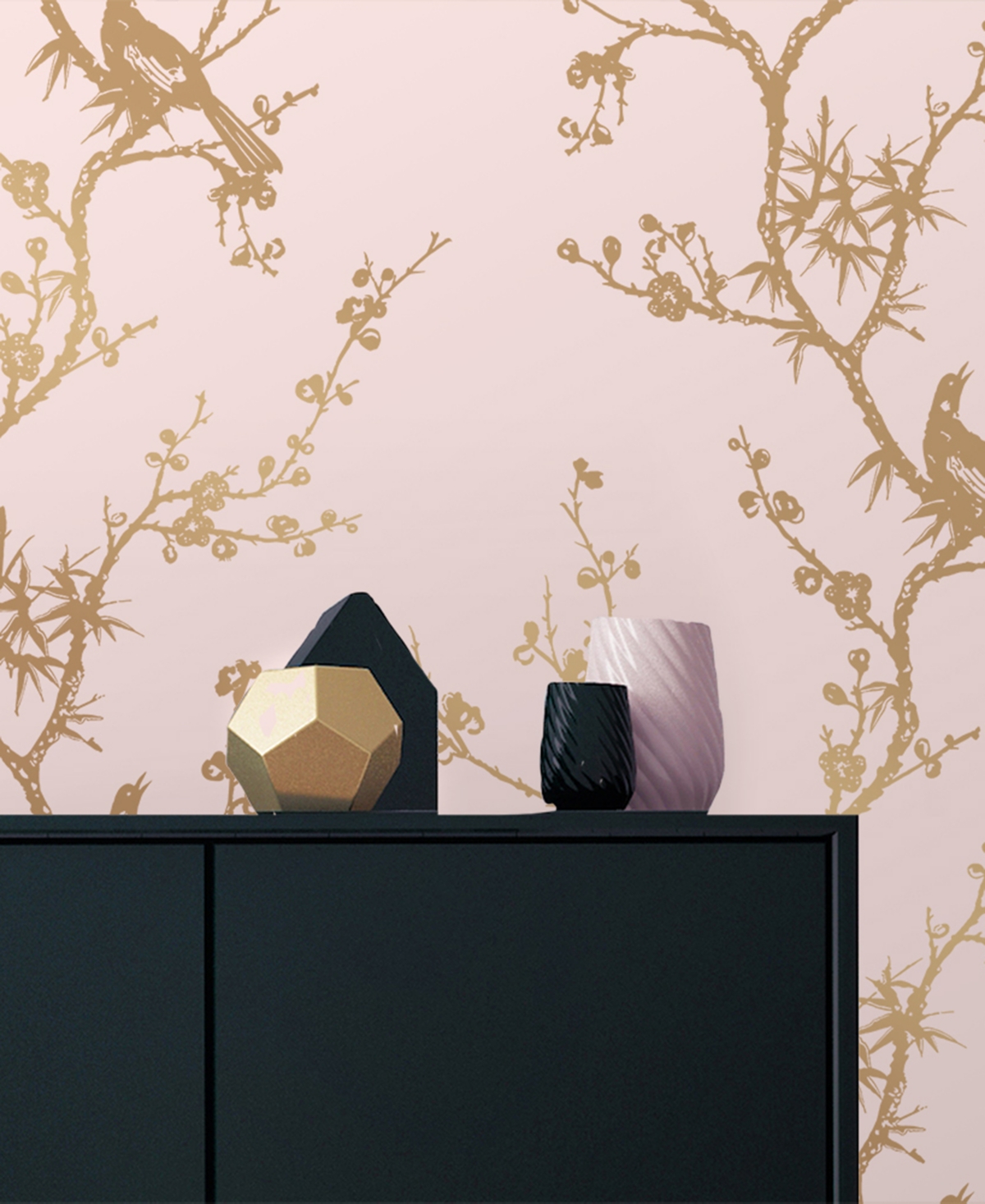 Shop Tempaper Cynthia Rowley For  Bird Watching Rose Pink & Gold Peel And Stick Wallpaper In Light,pastel Pink