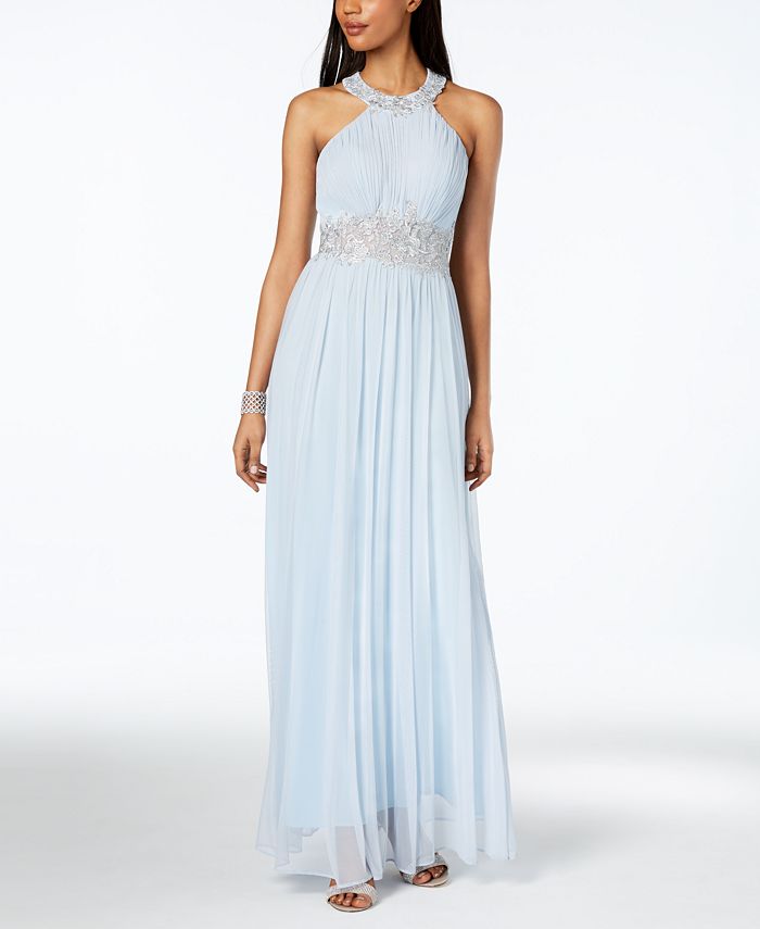 Betsy and adam clearance embroidered halter gown