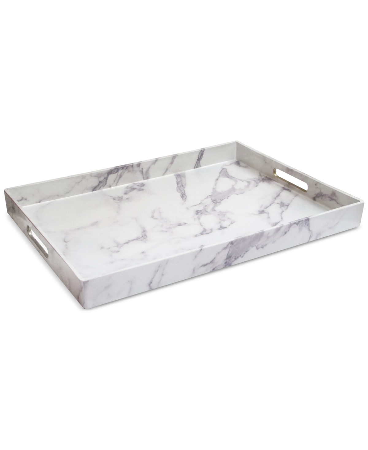 Jay Imports Marble-look Rectangular Tray With Handles In White/black