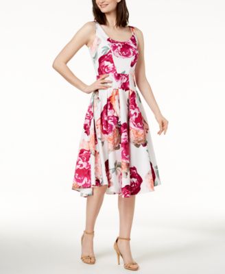 calvin klein floral print fit and flare dress