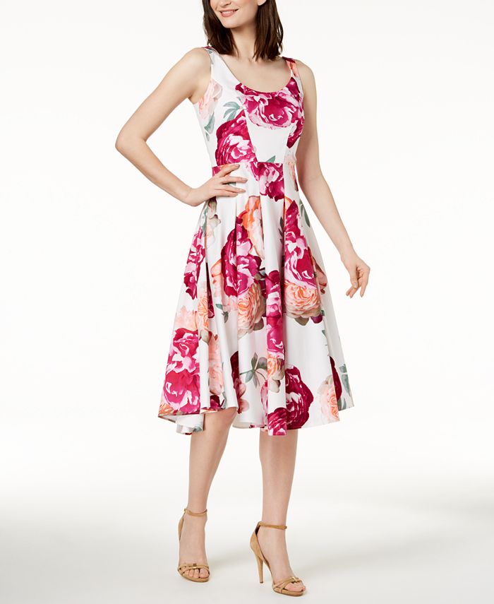 Calvin Klein Cotton Floral Print Fit Flare Dress Macy s