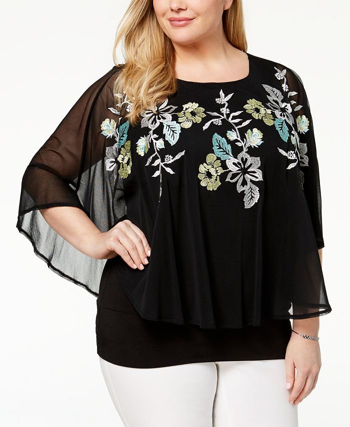 Alfani Plus Size Embroidered Cape Top, Created for Macy's - Macy's