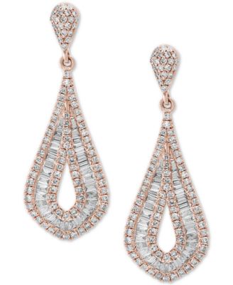 EFFY Collection - Diamond Baguette Drop Earrings (1-1/2 ct. t.w.) in 14k Rose Gold
