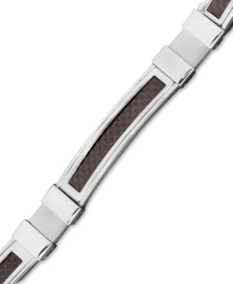 Macy's - Men's Stainless Steel and Black Carbon Fiber Bracelet, Rectangle Link