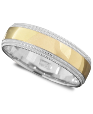 image of Men-s 14k Gold and 14k White Gold Ring, Milgrain Edge (Size 6-13)