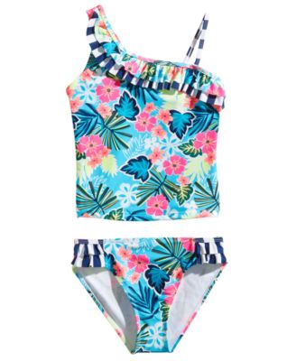 Breaking Waves - 2-Pc. Tropical-Print Ruffled Tankini, Little & Big Girls