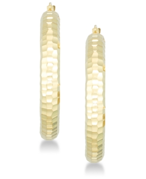 image of Signature Gold Diamond Accent Hammered Hoop Earrings in 14k Gold over Resin