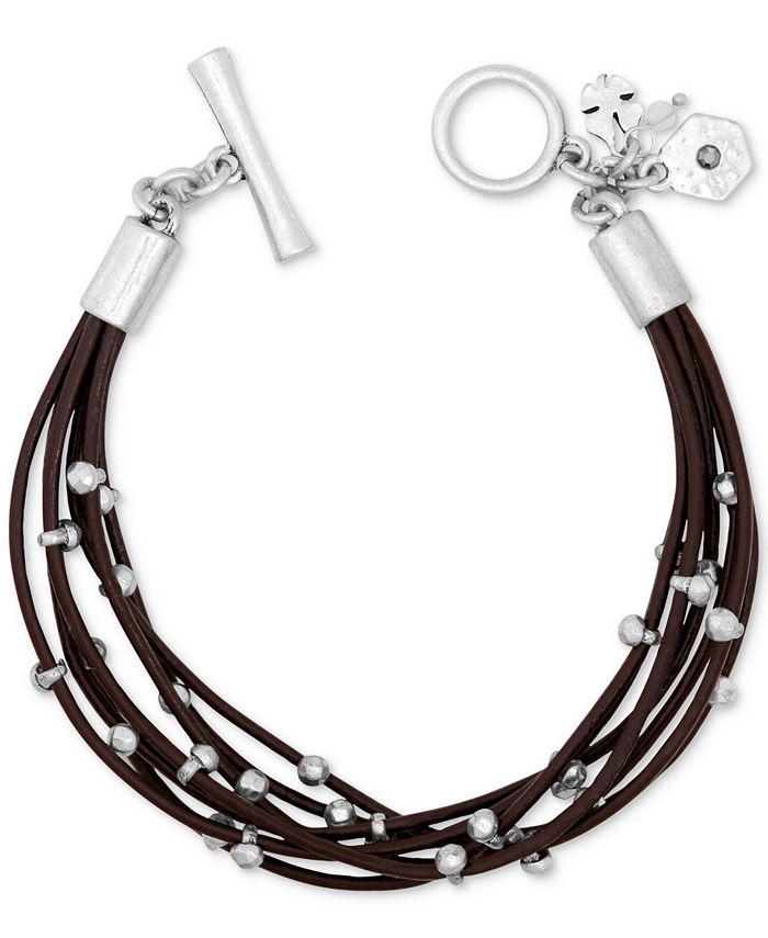 Lucky Brand - Silver-Tone Leather Bracelet