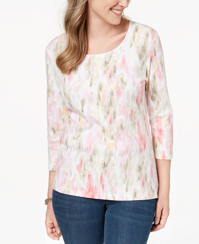 Karen Scott Petite Washed Print Top, Created for Macy's & Reviews ...