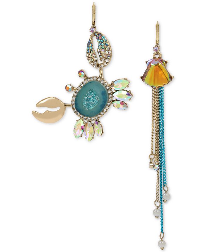 Betsey Johnson Two Tone Multi Stone Crab Shell Mismatch Earrings