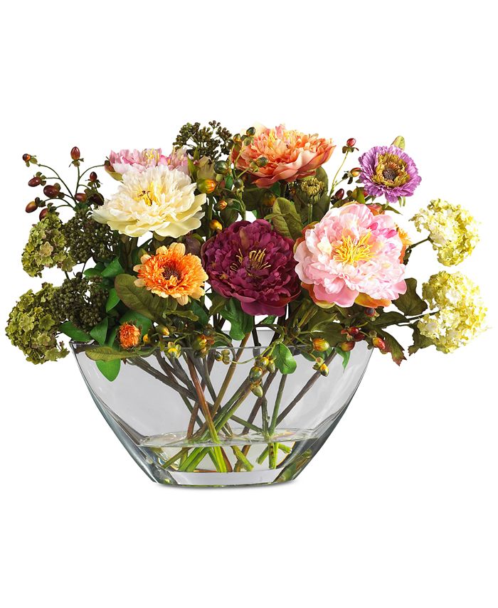Nearly Natural - Peony Flower Arrangement with Glass Vase