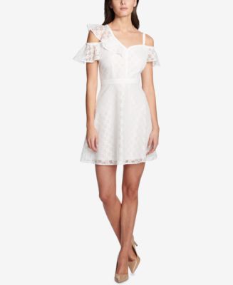 GUESS Asymmetrical Lace Fit & Flare Dress - Macy's