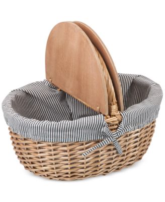 Country Navy & White Striped Picnic Basket