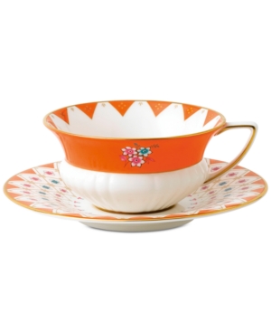 Shop Wedgwood Wonderlust Peony Diamond Teacup & Saucer In Multi