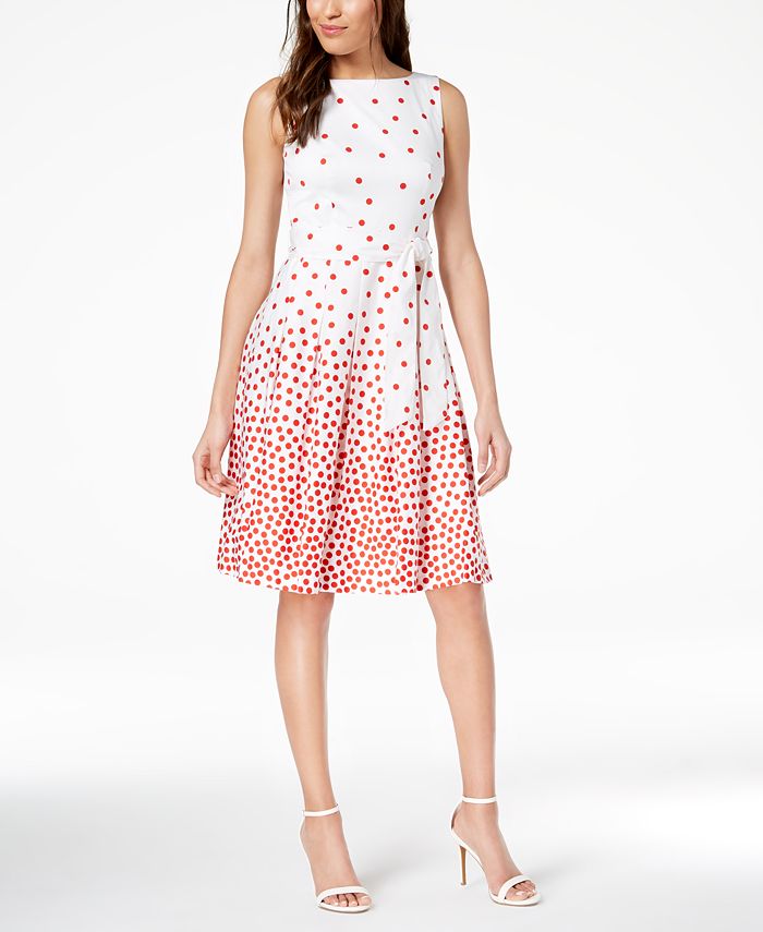 Anne Klein Polka-Dot Fit & Flare Dress - Macy's
