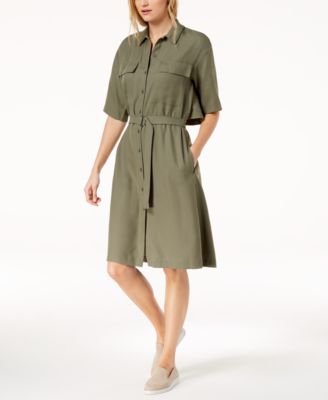 women's belted cotton petit piqué shirt dress