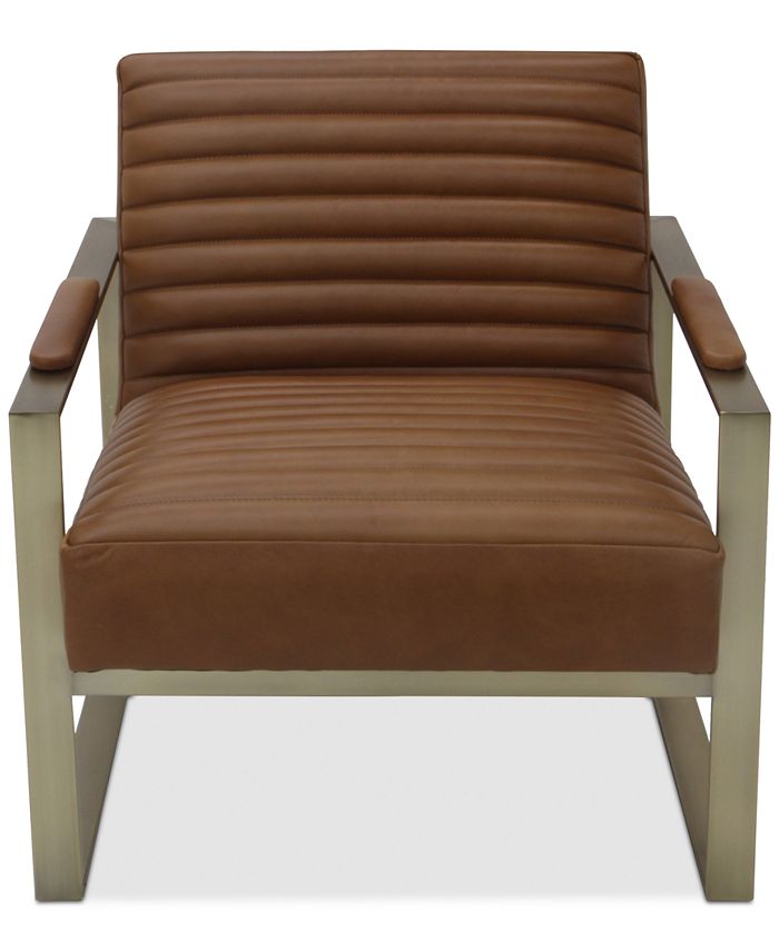 Furniture - Elmie 30'' Leather & Brass Accent Chair