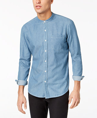 American Rag Men's Denim Banded Collar Shirt, Created for Macy's ...