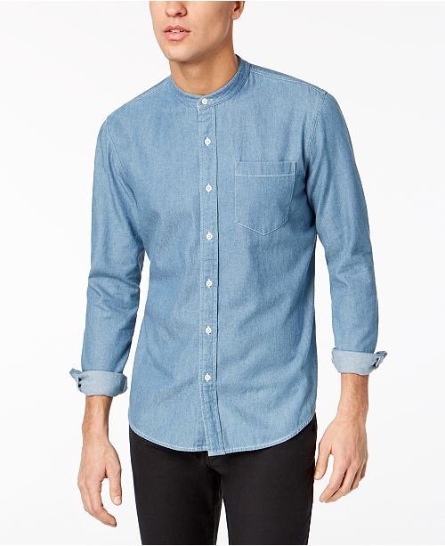 American Rag Men S Denim Banded Collar Shirt Created For Macy S