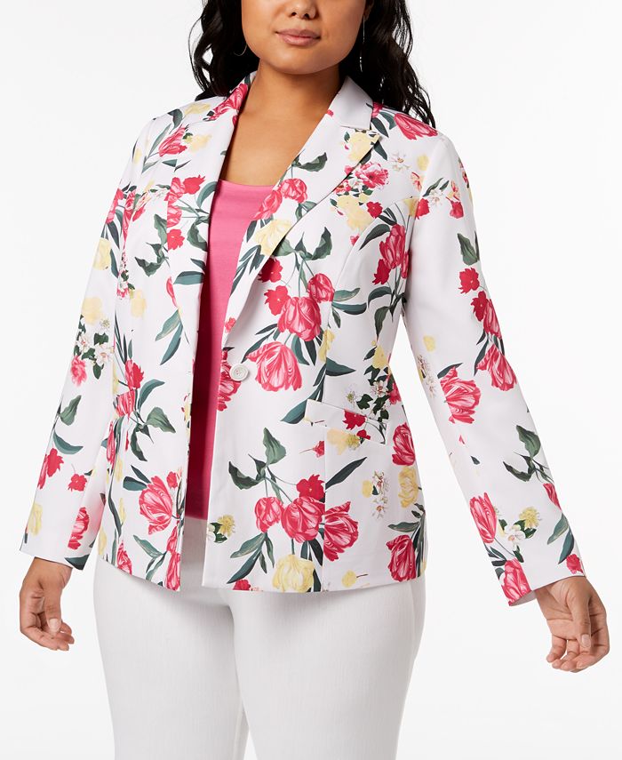 INC International I.N.C. Plus Size Floral-Print Blazer, Created for Macy's & Reviews - Jackets Blazers - Plus Sizes - Macy's