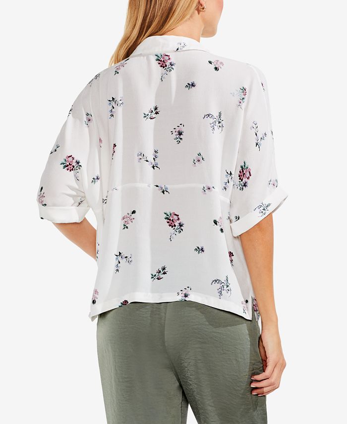 Vince Camuto - Floral Print V-Neck Asymmetrical Chiffon Blouse