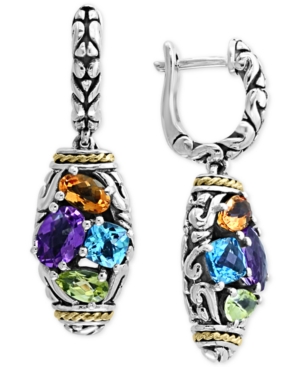 image of Effy Multi-Gemstone Drop Earrings (2-9/10 ct. t.w.) in Sterling Silver & 18k Gold