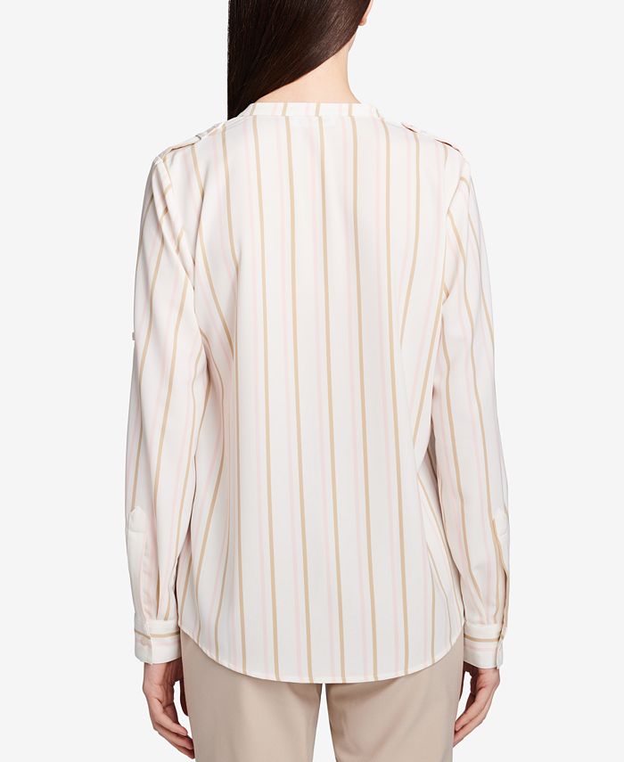 Calvin Klein Striped Faux-Pocket Blouse & Reviews - Tops - Women - Macy's