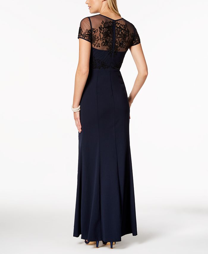 Adrianna Papell Beaded Illusion Slit Gown - Macy's