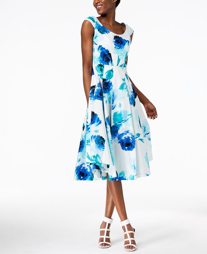 Calvin Klein Cotton Printed Fit & Flare Dress - Macy's