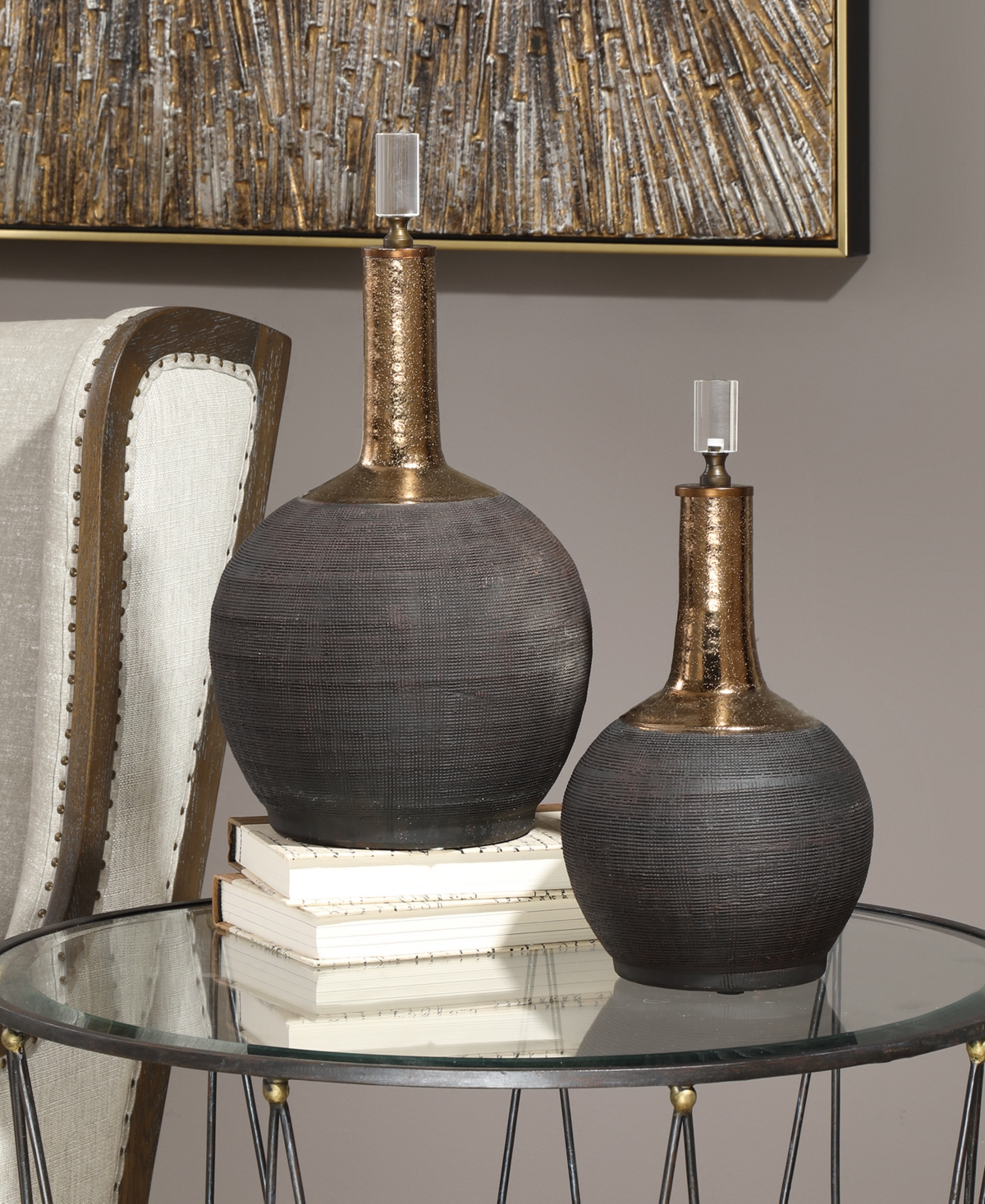 Uttermost Arnav 2-Pc. Matte Black Bottle Set