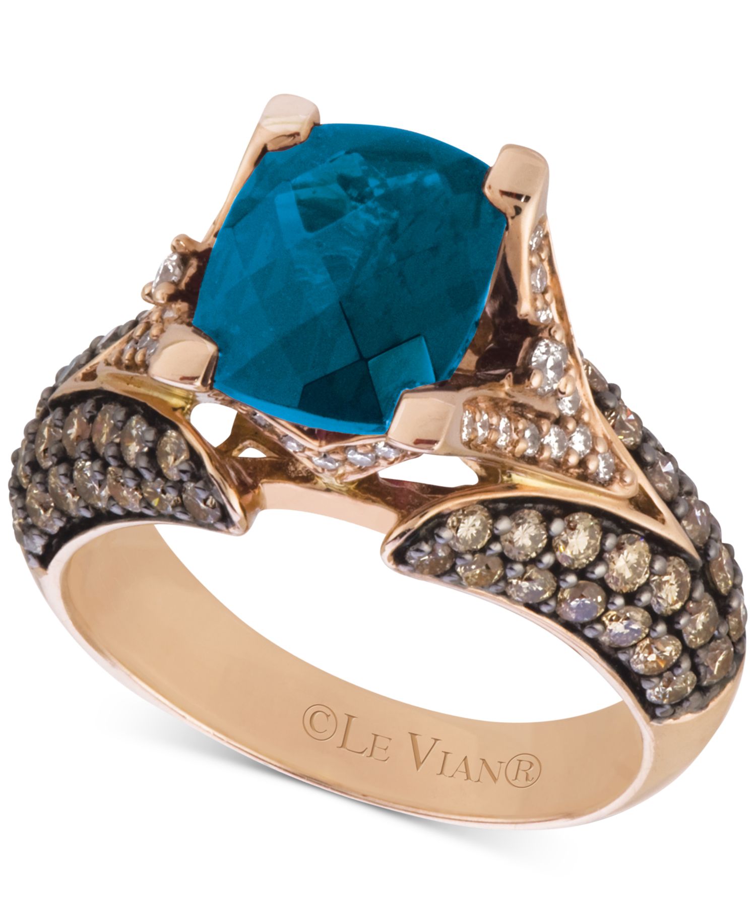 Chocolatier® Deep Sea Blue Topaz™ (3-3/8 ct. t.w.) & Diamond (1-1/5 ct. t.w.) Ring in 14k Rose Gold