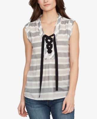 Image result for WILLIAM RAST Cotton Striped Lace Up Top