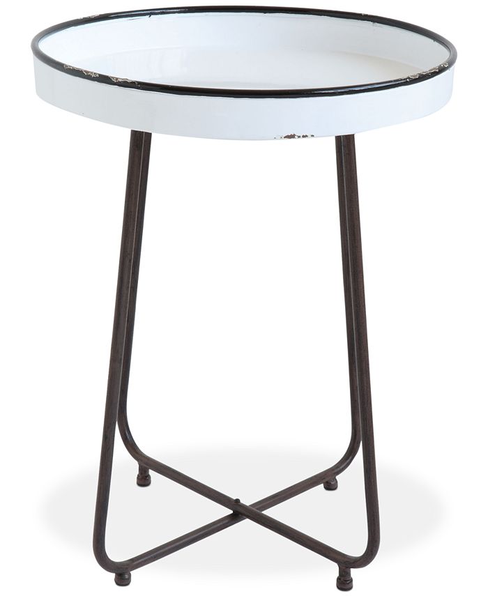 3R Studio Round Distressed White Metal Table with Black Rim Macy's