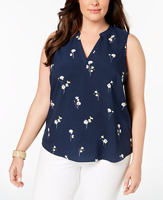 Charter Club Plus Size Sleeveless Floral-Print Blouse, Created for Macy ...