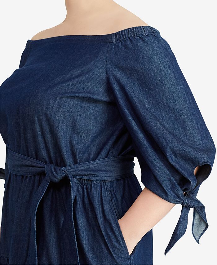 Lauren Ralph Lauren Plus Size Fit & Flare Denim Cotton Dress - Macy's