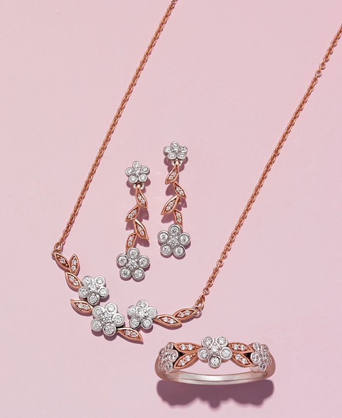 Wrapped in Love - Diamond Flower Drop Earrings (1/4 ct. t.w.) in 14k Rose & White Gold