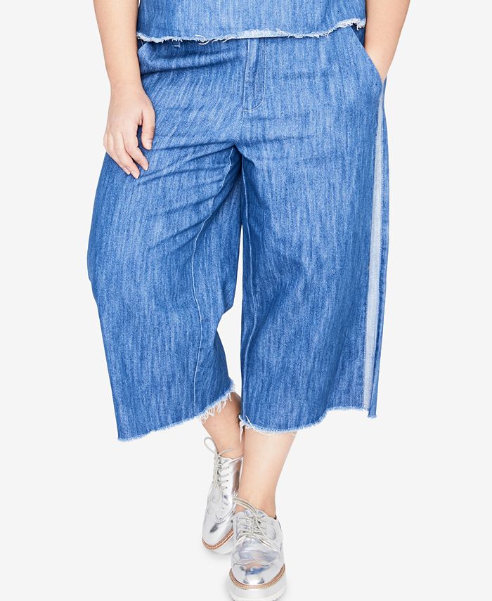 RACHEL Rachel Roy Trendy Plus Size Cotton Wide-Leg Jeans - Macy's