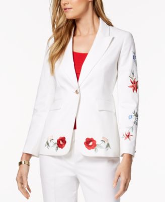 Nine West - Embroidered One-Button Blazer