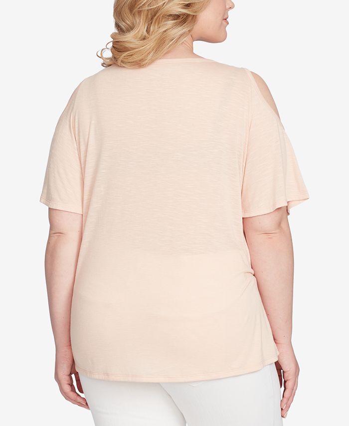 Jessica Simpson Trendy Plus Size Cold-Shoulder Printed T-Shirt - Macy's