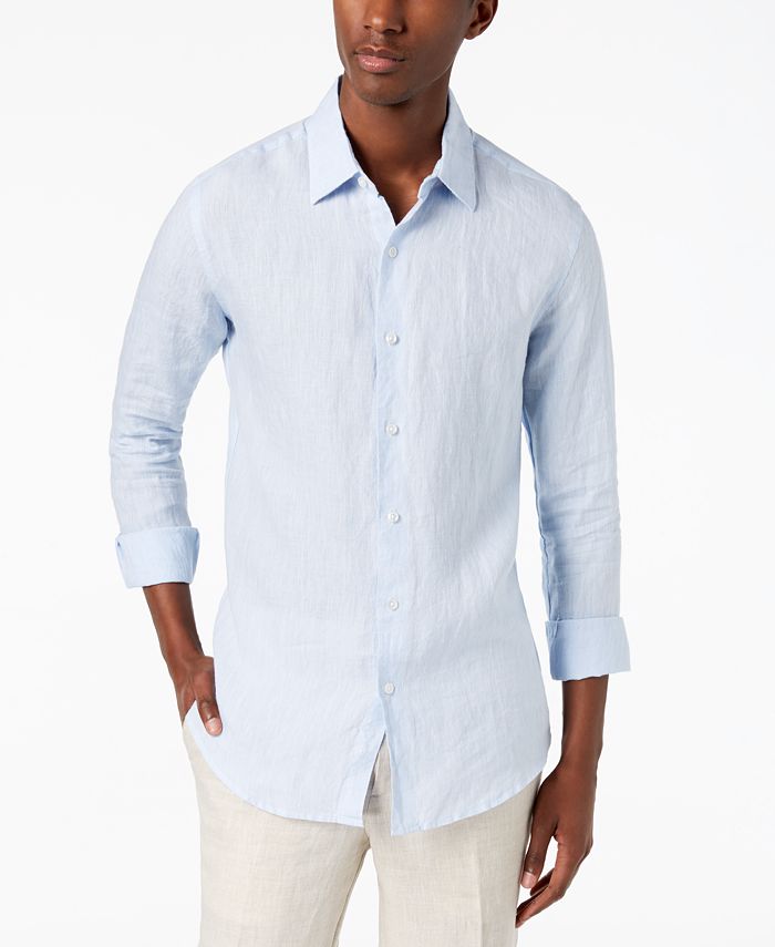 Tasso Elba Men's Long Sleeve Linen Shirt, Created for Macy's - Macy's