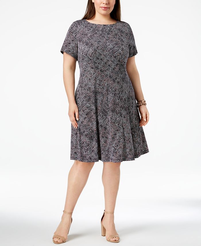 Connected Plus Size Printed Fit & Flare Dress Macy's