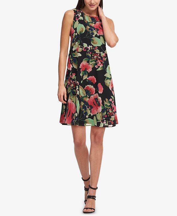DKNY Floral-Print Trapeze Dress, Created for Macy's & Reviews - Dresses ...
