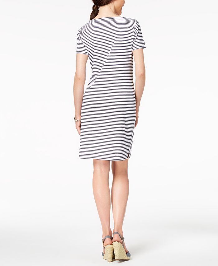 Karen Scott Cotton Striped Button-Accent Dress, Created for Macy's - Macy's