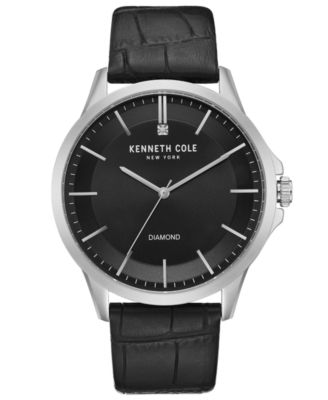 Kenneth Cole New York - Men's Diamond-Accent Black Leather Strap Watch 44mm