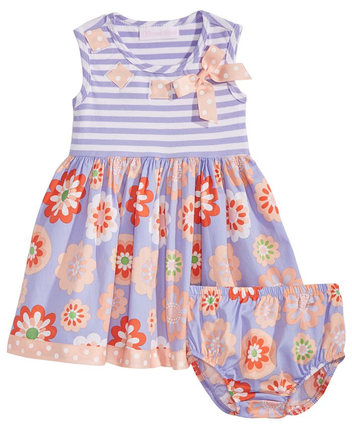 Bonnie Baby Baby Girls Striped & Floral-Print Dress - Macy's