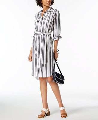 Tommy Hilfiger Striped High-Low Shirtdress, Created for Macy's - Macy's