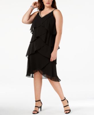 SL Fashions Plus Size Embellished Tiered Chiffon Dress - Macy's