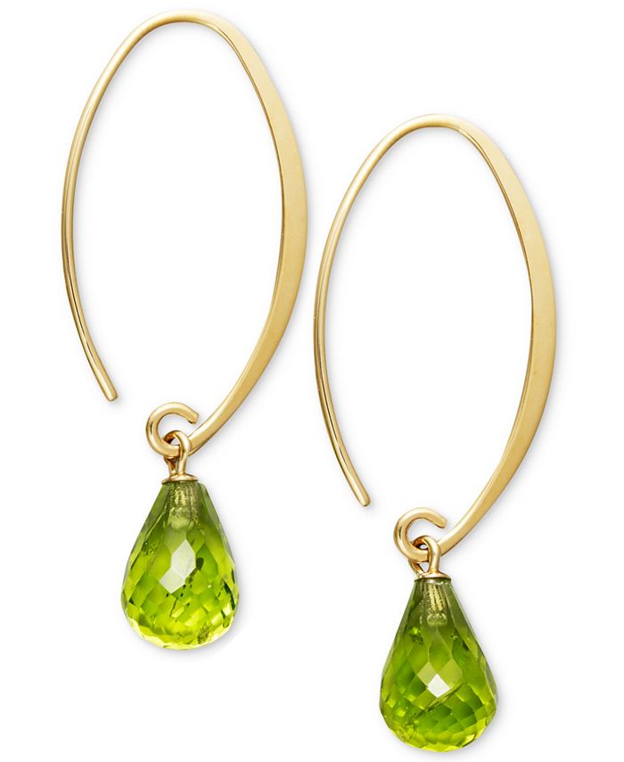 Macy's 14k Gold Earrings, Peridot Long Hoop Earrings (6-3/4 ct. t.w ...
