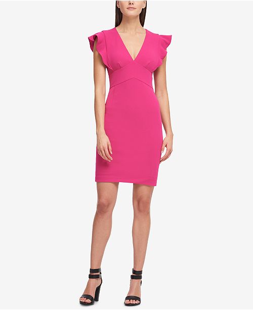 Dkny V Neck Ruffle Cap Sleeve Sheath Dress Reviews Dresses Women Macy S